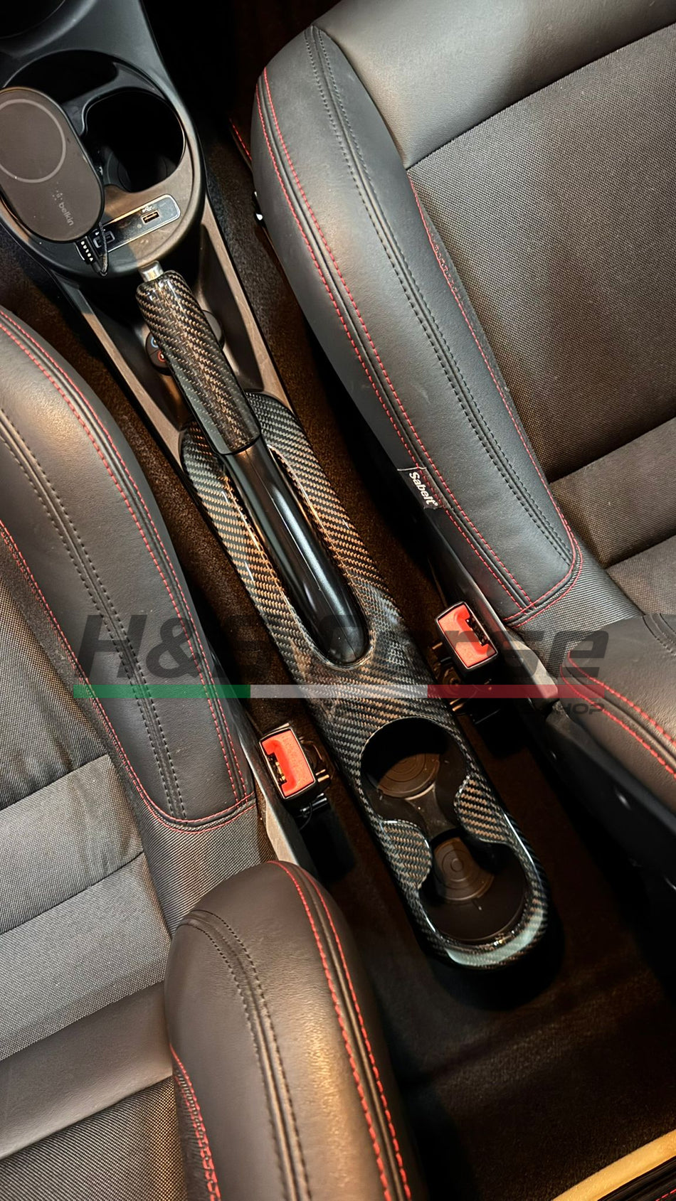 Abarth 500/595/695 - Console handrem en bekerhouder Carbon