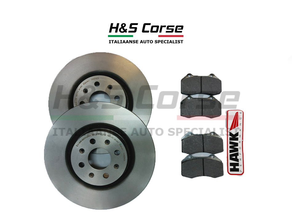 Hawk HP PLUS Sport Remblokken + Brembo Gecoate Schijven Dicht - Abarth Punto / Punto EVO